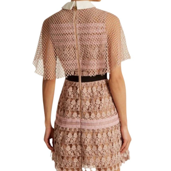 Self-Portrait Floral Vine Cape Mini Dress In Pink Nude Lace Size 2 - Picture 9 of 13